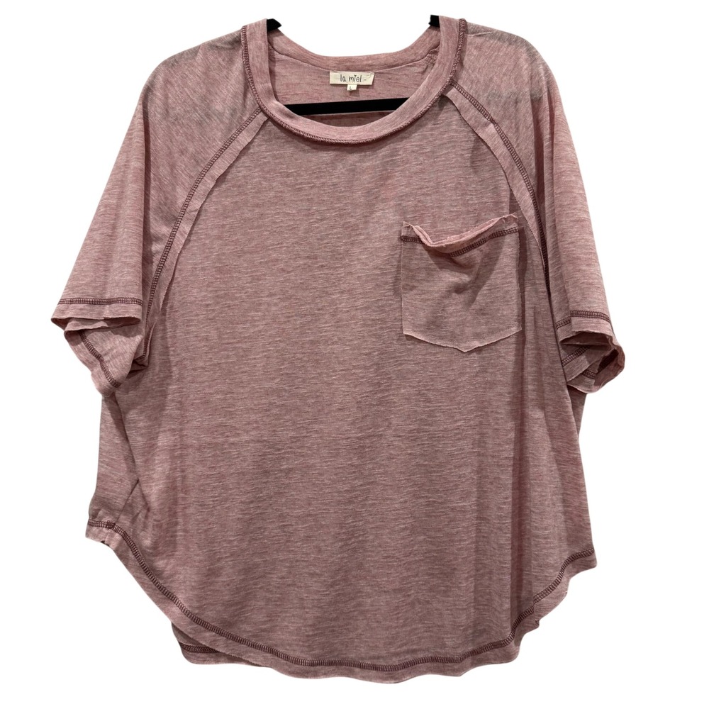 la‎ miel Pink Heathered Knit Pocket Tunic Top Women's Size L